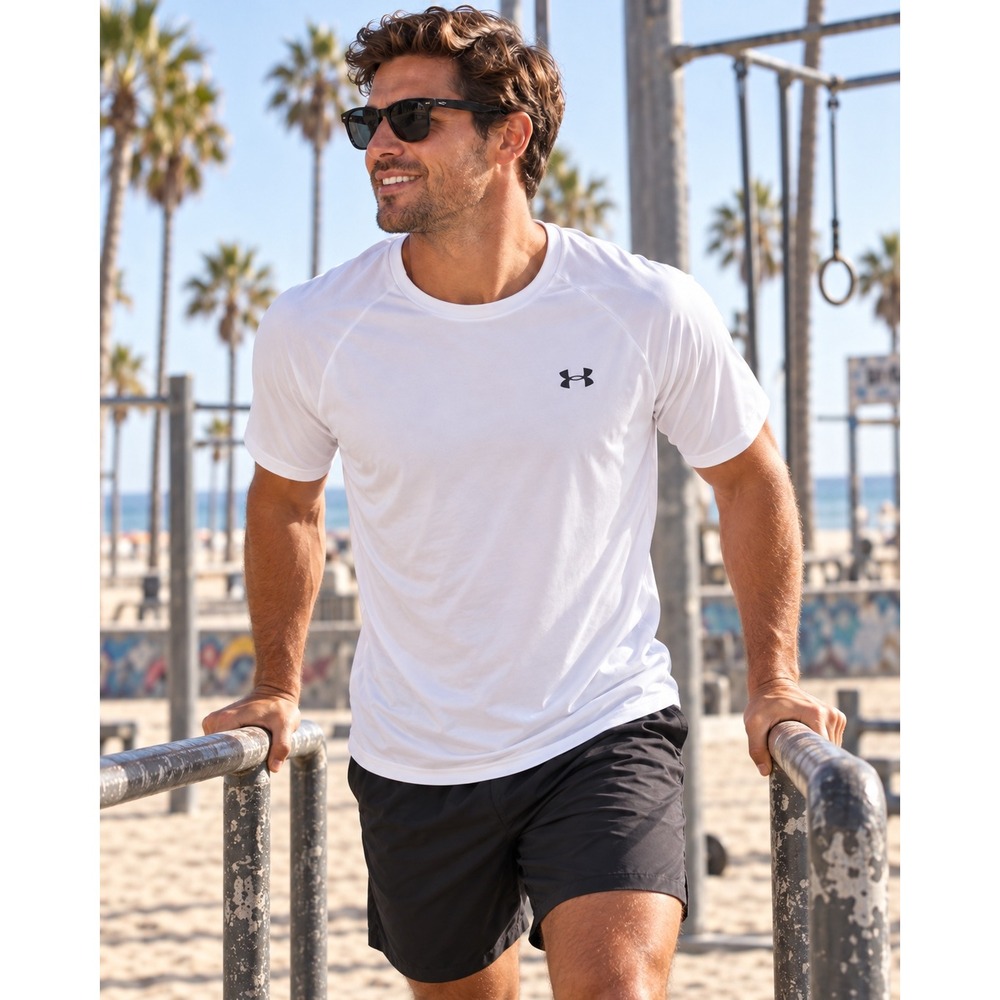 Under Armour Tech T-Shirt Mens Medium White Short Sleeve Loose Fit Performance